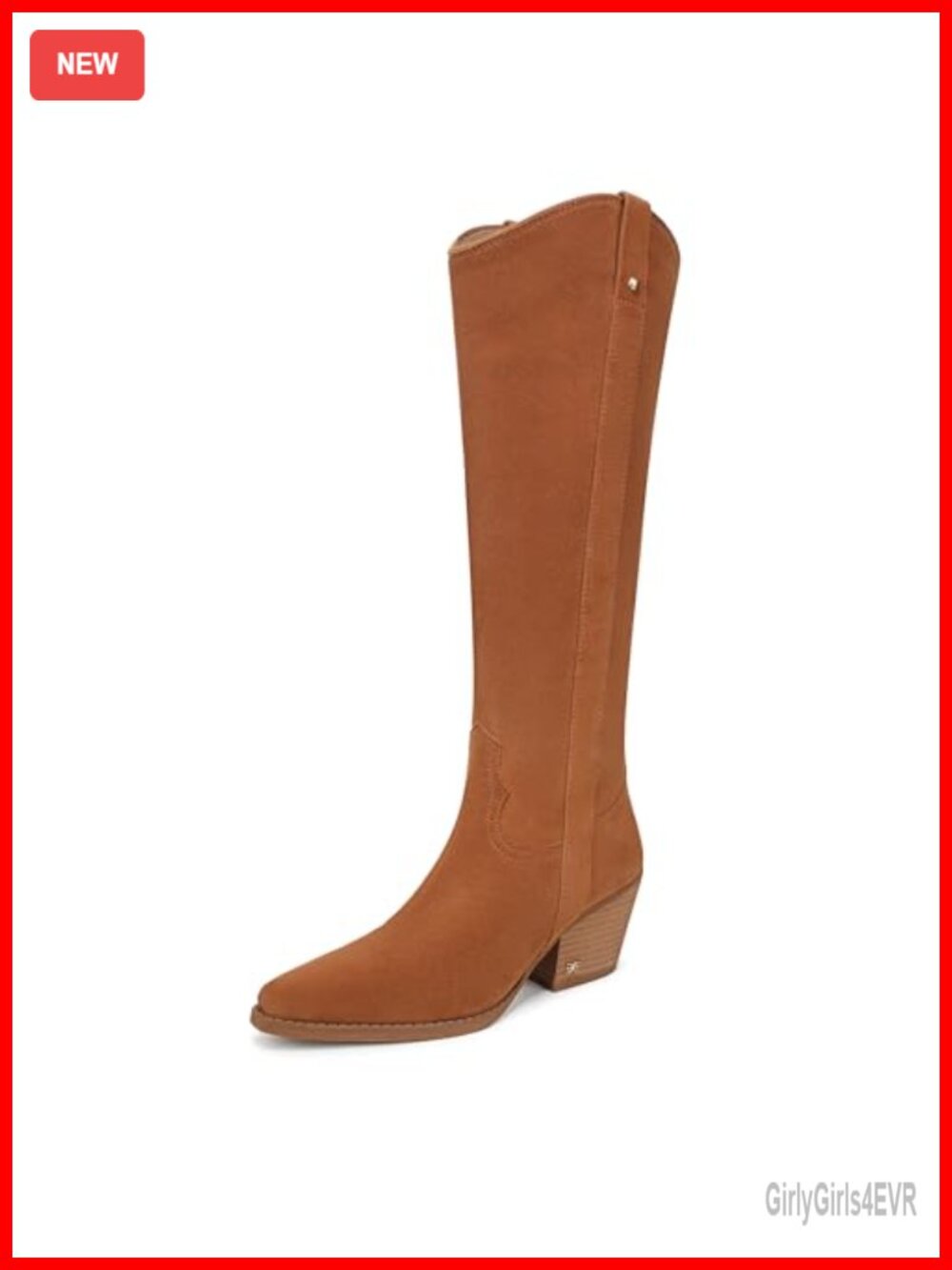 Western Knee High Boots Leather Pointed Toe Cuban Heel Zip Up